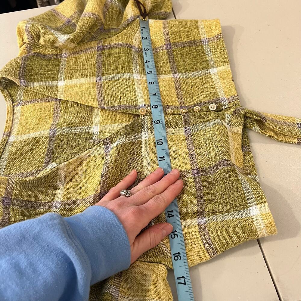 LA'VEN Los Angeles Green Plaid Button Tie Puffed Sleeve Crop Top Size Small - Picture 10 of 11